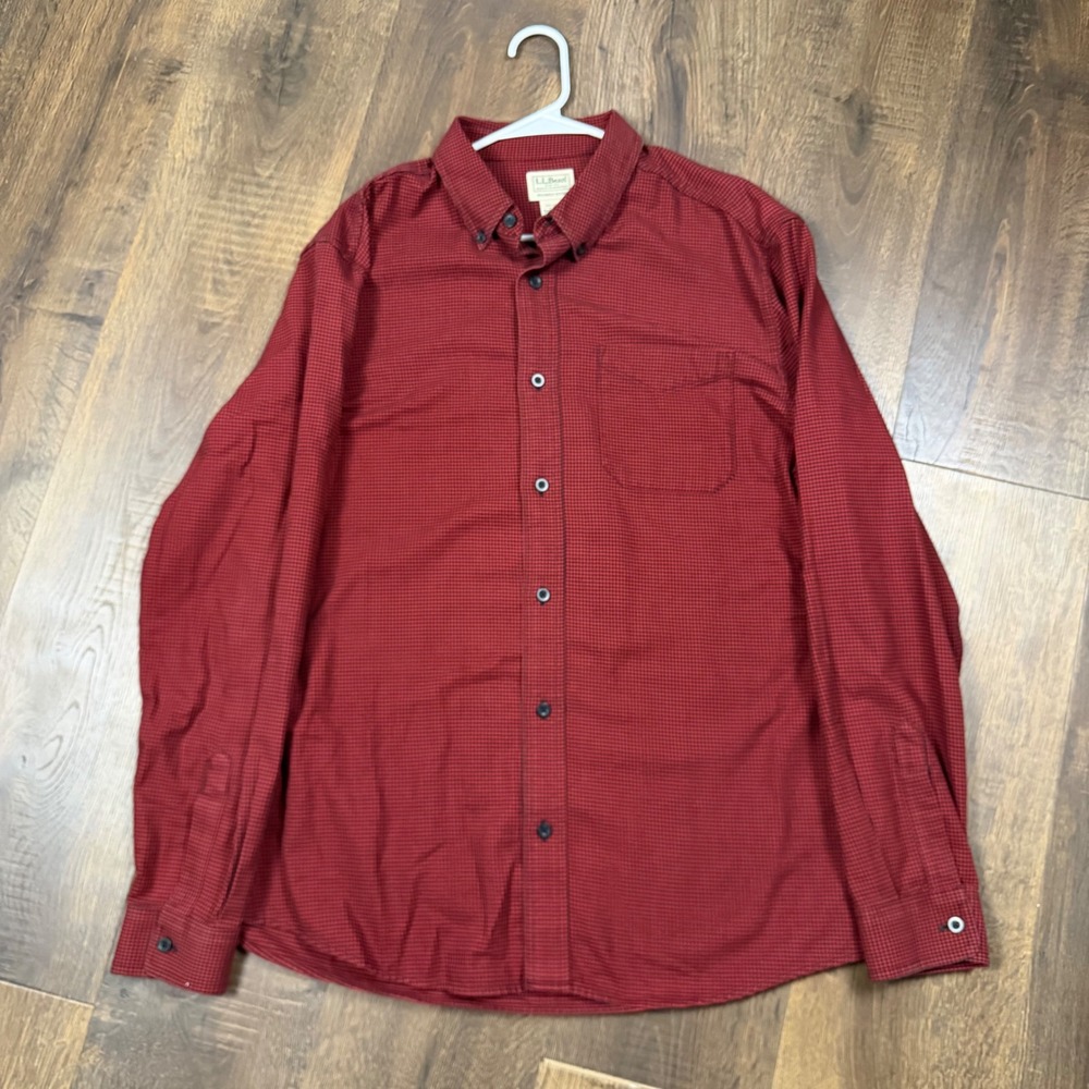Vintage L.L.Bean Red Black Houndstooth Button Down Shirt Slightly Fitted Men's L